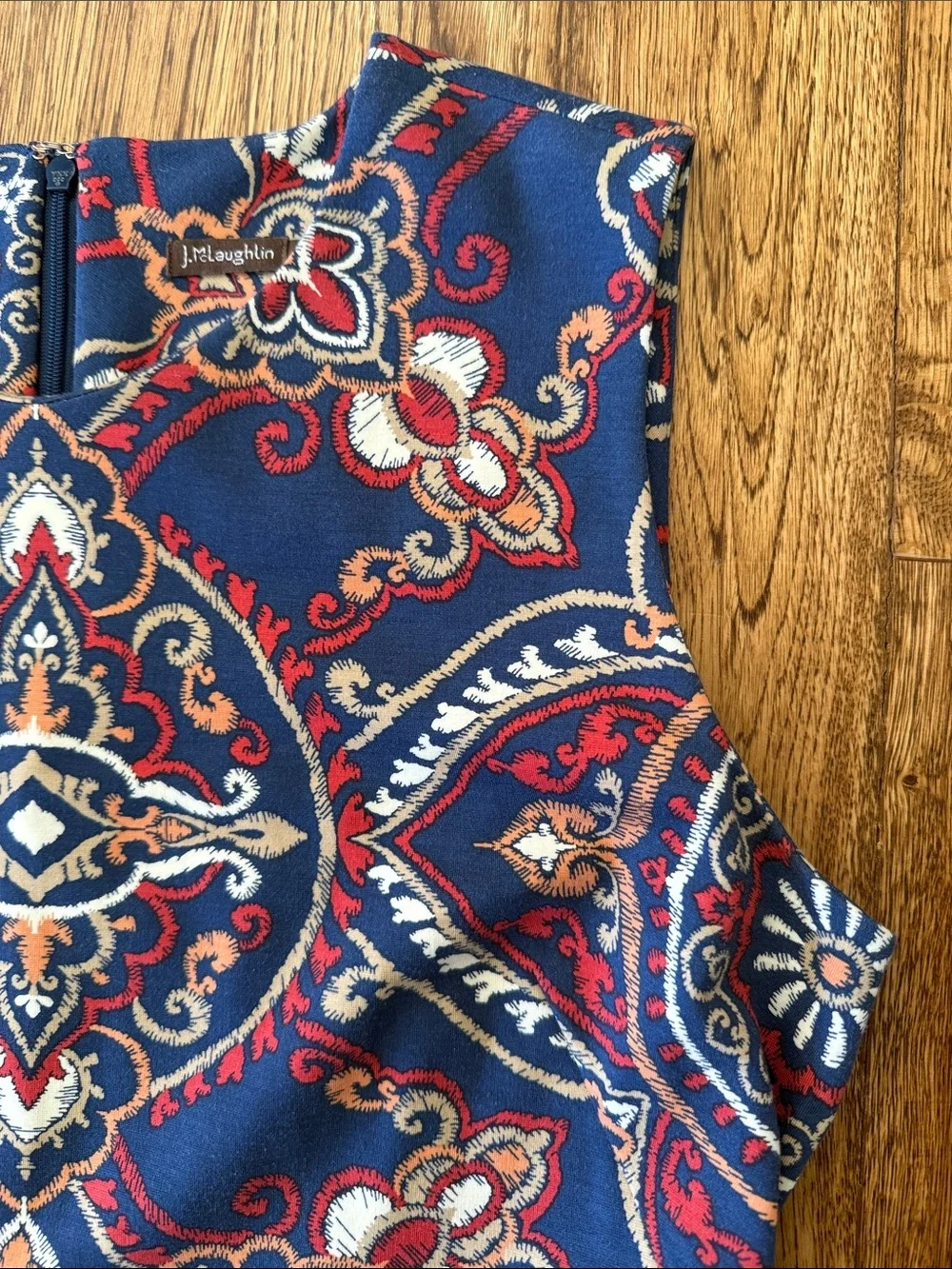 J. McLaughlin Devon Sheath Dress Navy Red Baroque Floral Print Sleeveless Size M